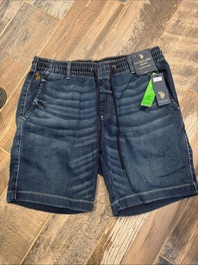 U.S. Polo Assn. Men's Dark Blue Denim Hybrid Drawstring Shorts